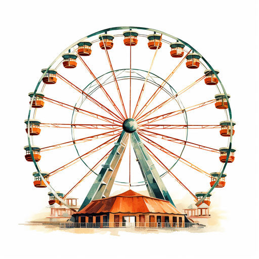 Ferris wheel illustration in the style of Chiaroscuro Art, on white background