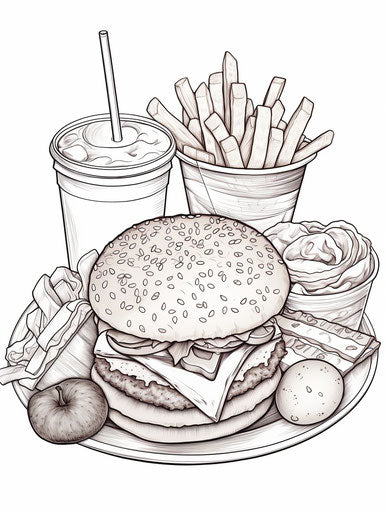 Fast food coloring pages, precisionist lines style