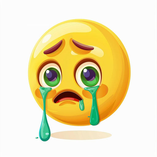 Yellow crying emoji with green tears