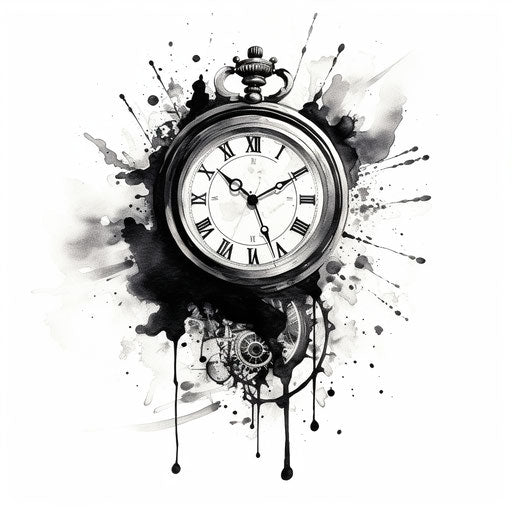 Modern watch with black and white ink tattoos