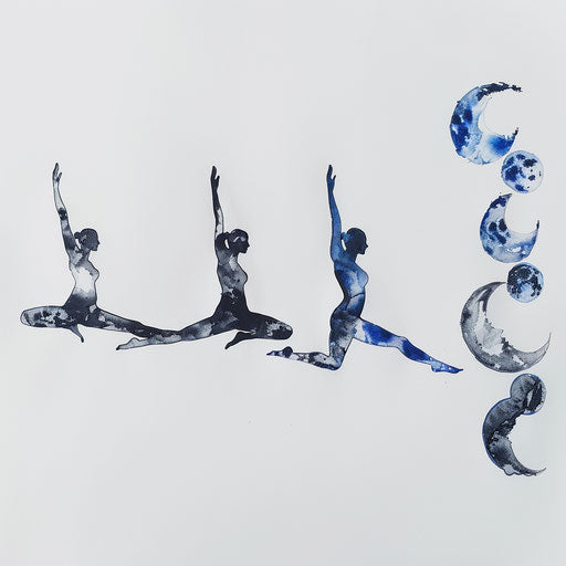 Tranquil tattoo sketch of yoga poses transitioning like phases of the moon