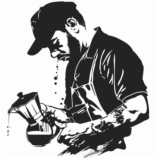Contemporary tattoo sketch of a barista pouring coffee