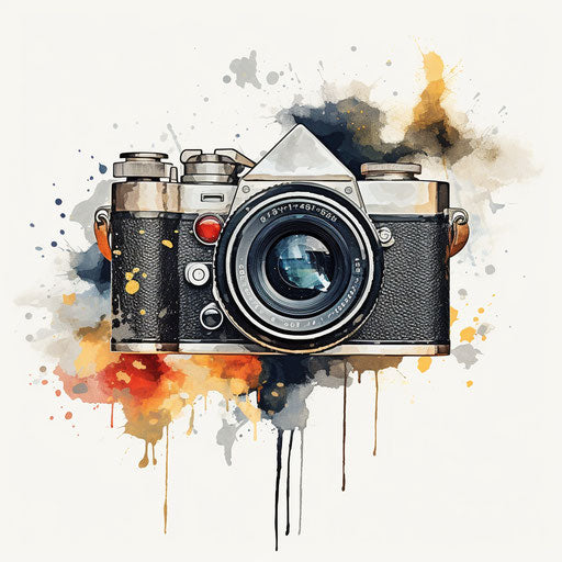 Camera clipart in the style of oil painting, on white background