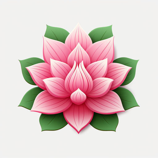 Pink and green lotus flower with four leaves