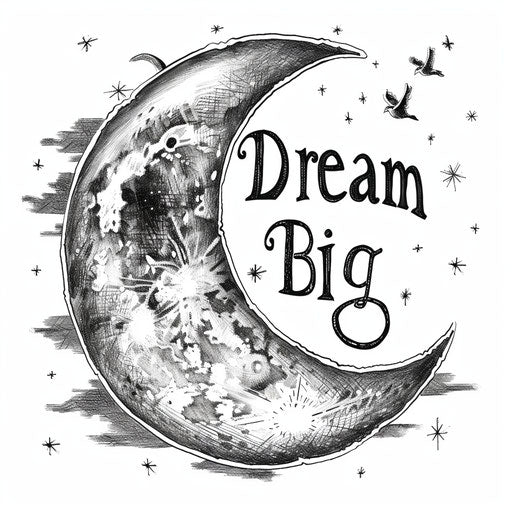 Dream big with half moon tattoo sketch, clipart style