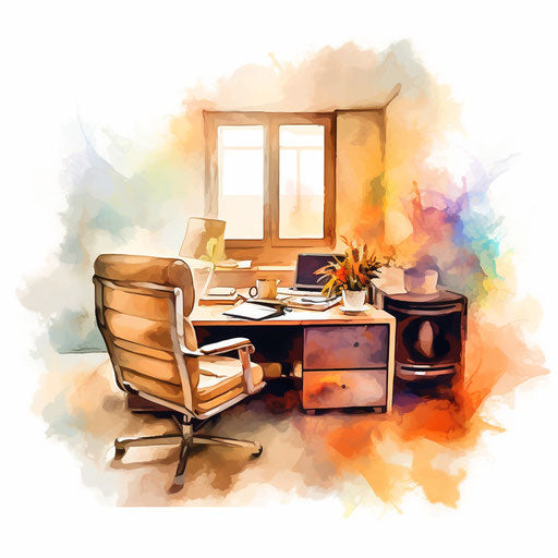 Office clipart in the style of Oil painting, on a white background