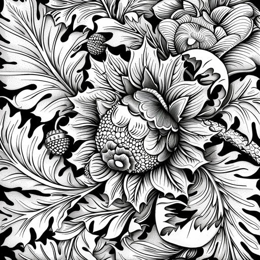 Detail of acorn texture for coloring book page