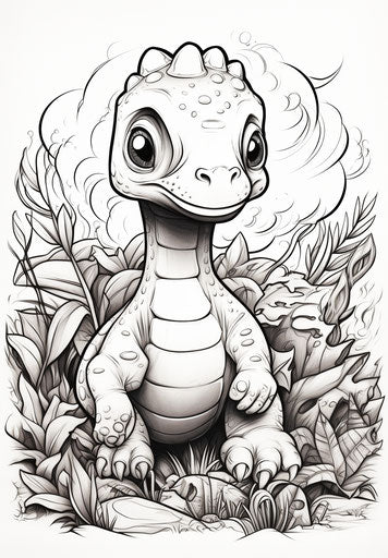 Baby brontosaurus coloring page, Joe Madureira style