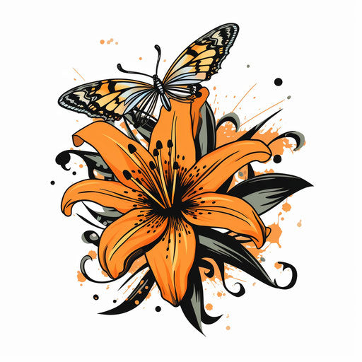 Orange and Tattered Lily Tattoo, Strong Graphic Elements