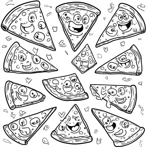 Cartoonish pizza with fun expressions for children