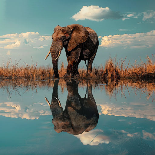 Elephant reflection in a tranquil lake