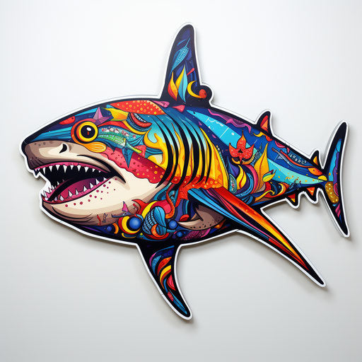 Shark with colorful patterns in a playful ornate style