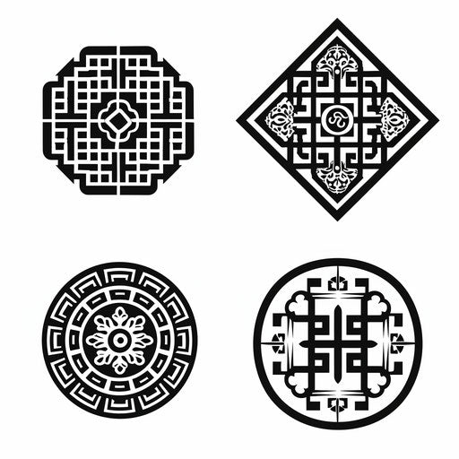 Korean geometric patterns for a tattoo on white background