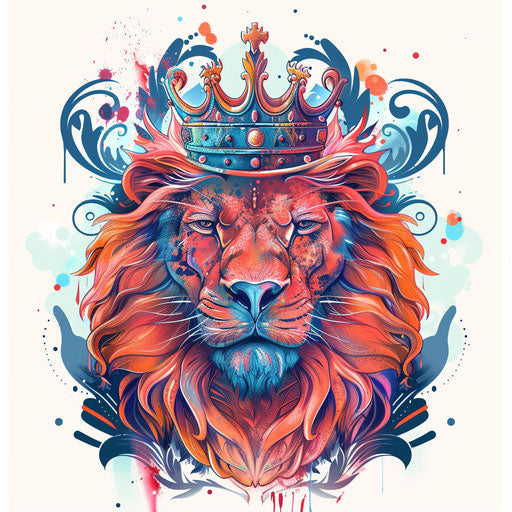 Surreal flat tattoo sketch of a lion with a crown
