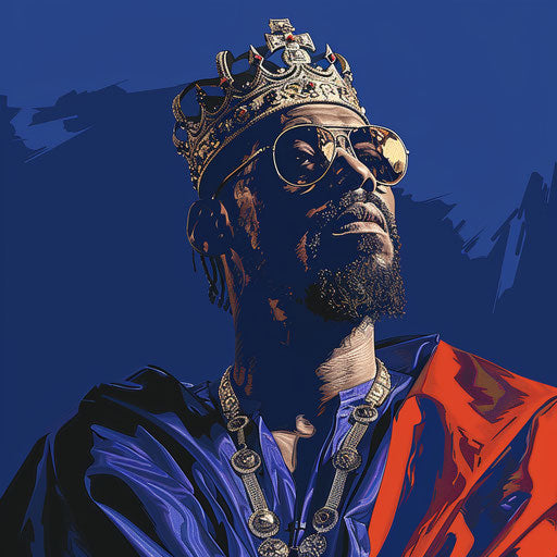 Vibrant king clipart on a flat royal blue background