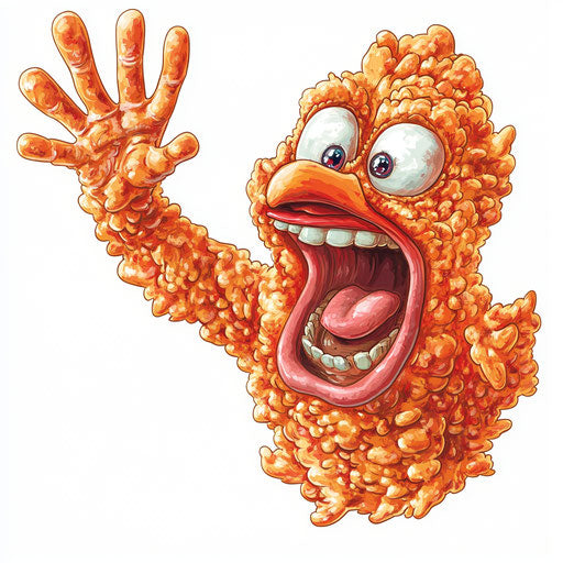 Humorous caricature of a chicken wing with human characteristics