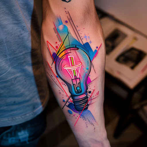 Modern flat tattoo sketch of a micro realism neon light