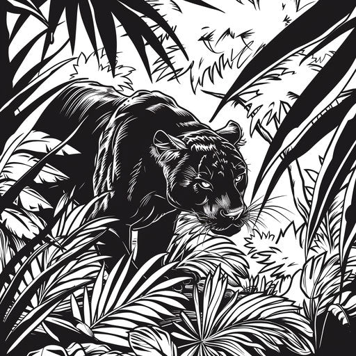 Sneaky black panther in a dense jungle