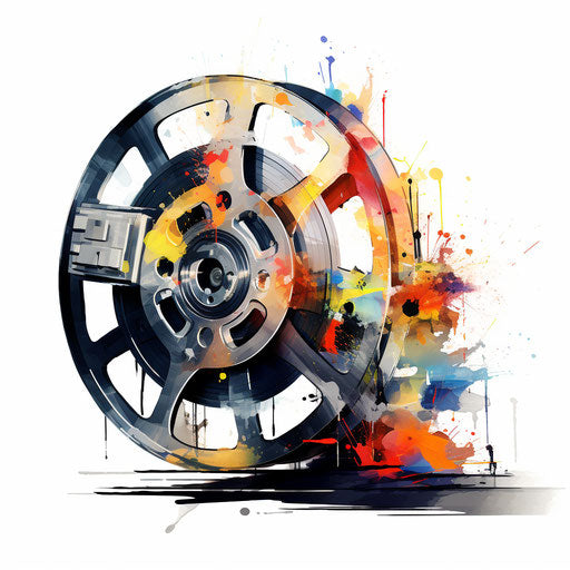 Film reel in Oil painting style on white background
