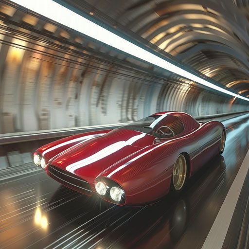 Skyway classics sports car with sleek design speeding through a tunnel