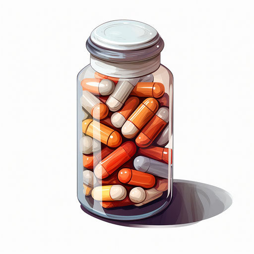 Pill bottle in the style of Chiaroscuro Art, on white background