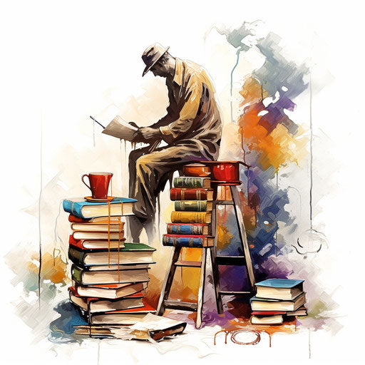 Literacy clipart in Oil painting style on white background