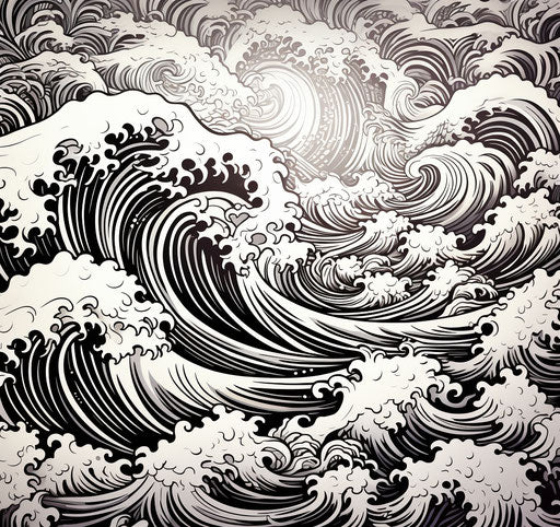 Black and White Illustration in Traditional Oceanic Art Style