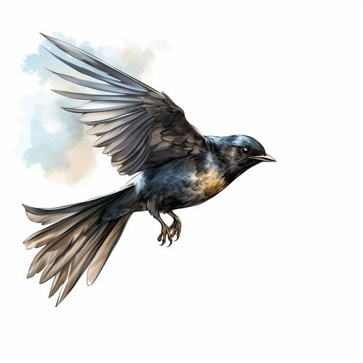 Flying bird in Chiaroscuro Art style, on white background