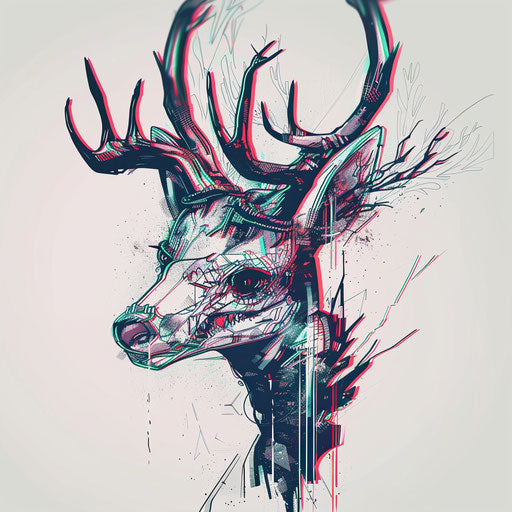 Modern flat tattoo sketch of a Wendigo with digital glitch effects