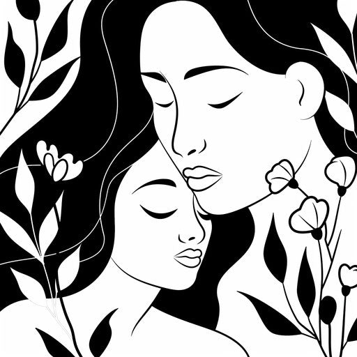 Minimalist Mother's Day illustration with abstract shapes in the style of Ruben Ireland Coloring book page