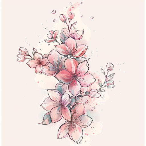 Elegant girly tattoo sketch with delicate cherry blossoms