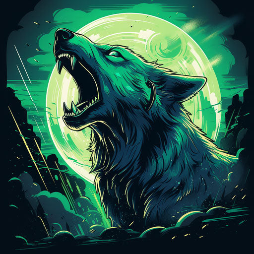 Wolf howling at the moon, vibrant illustration style
