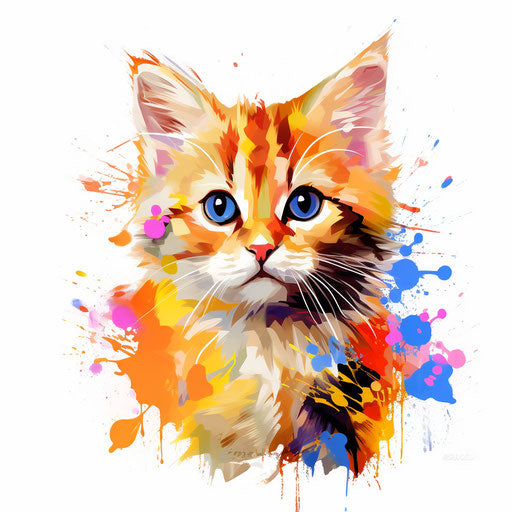 Cartoon cat in Impressionistic Art style, on white background
