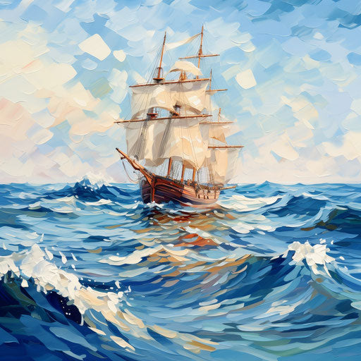 Sea clipart in the style of oil painting, on white background