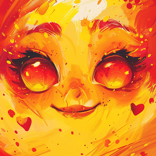 cute emoticon with heart eyes, fluorescent colors