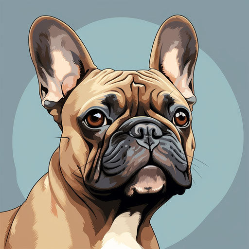 French bulldog head on white background, in the style of Matt Bors, large-scale, kawaiipunk