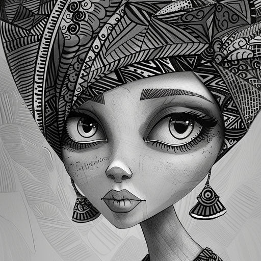 Egyptian style in black and white with light purple and light indigo