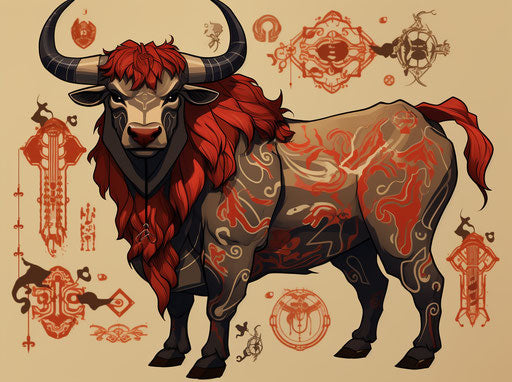 Tattoo ideas for people with cow, in dragoncore style red and black