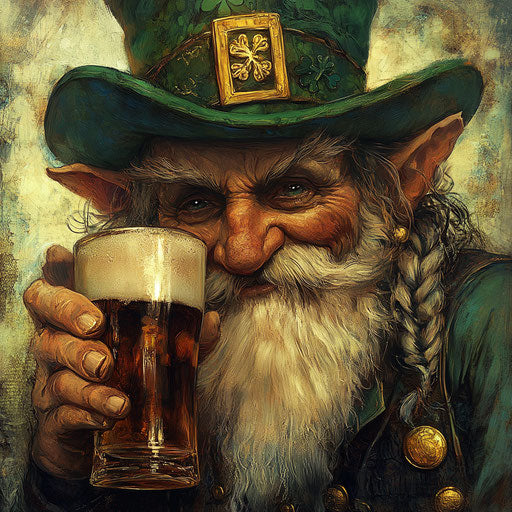 Leprechaun drinking beer, vintage poster style