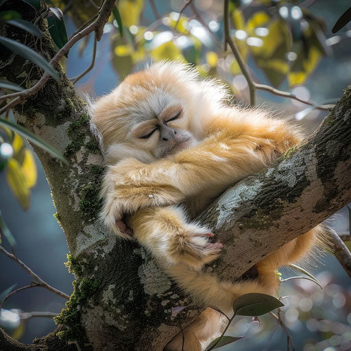 Yunnan snub-nosed monkey resting on a tree branch
