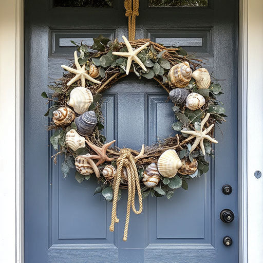 Coastal Christmas wreath with seashells and starfish