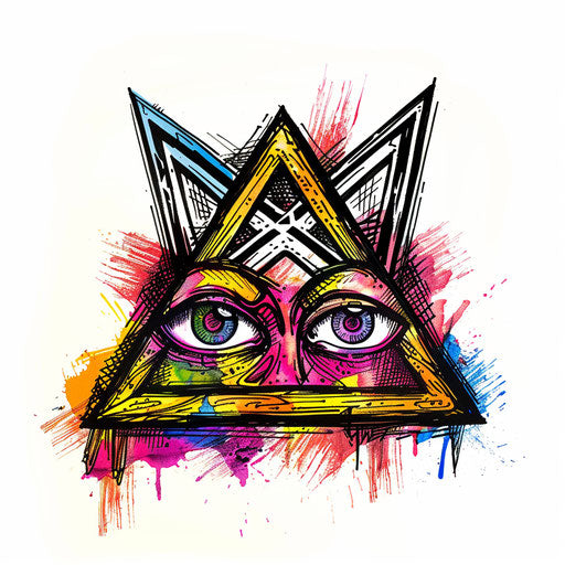 Playful anarchist symbol with cartoon eyes and vibrant colors