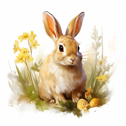 Easter bunny drawing in the style of Oil painting, on a white background