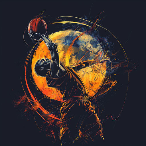 Dramatic tattoo sketch of a game-winning basketball shot