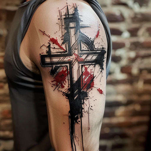 Dynamic and heroic cross tattoo for men