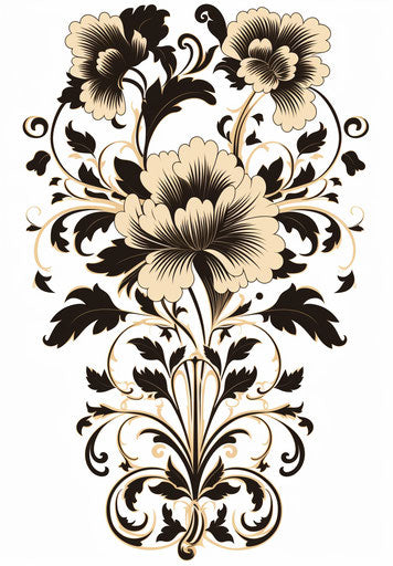 Black and white floral scarf, mughal art, balanced symmetry