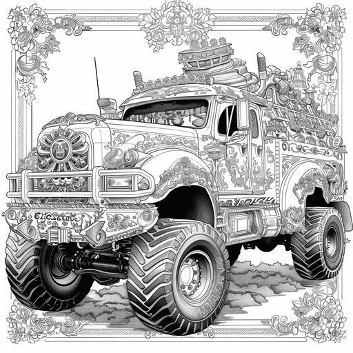 Intricate baroque monster truck with detailed designs