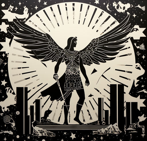 Angel with arrow in black and white