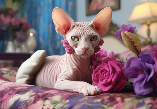 Sphynx cat for adoption in Tampa, Florida, pseudo-realistic style