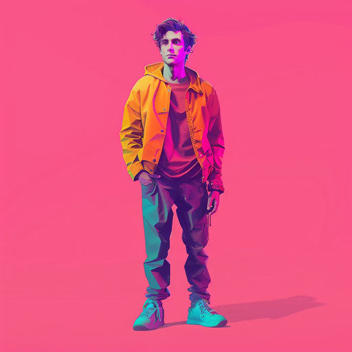 Male clipart on bright magenta background with textures